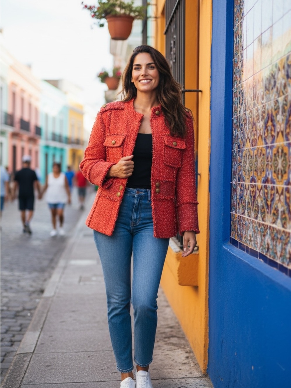 Tory Burch Stunning 🤩 CORAL  Tweed ELEGANT, AND CHIC JACKET IN MINT CONDITION 💯